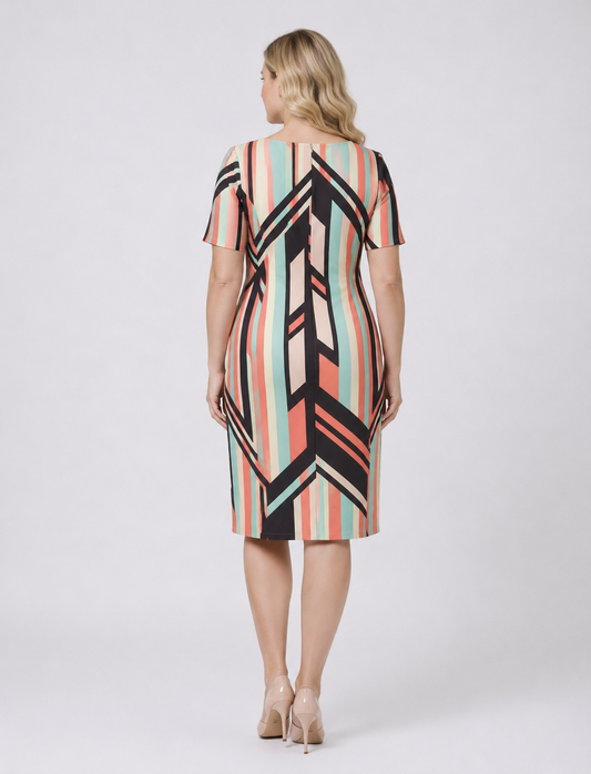 Classic sheath Dress DETTO with short sleeves and graphic print by Persona Marina Rinaldi