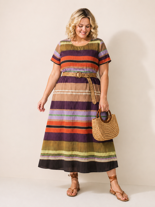 Sleeveless VICARIO striped Tencel dress with flared silhouette and multicolour stripes for summer elegance