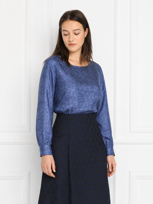 Long-sleeved silk blouse BALETTO with stylish cuffs and round neckline
