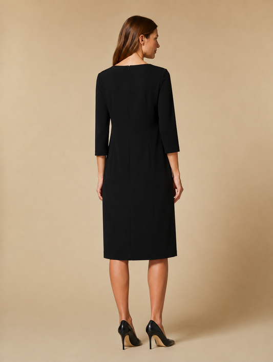Elegant Dress DELIA in triacetate fabric with 3/4 sleeves and shaped neckline