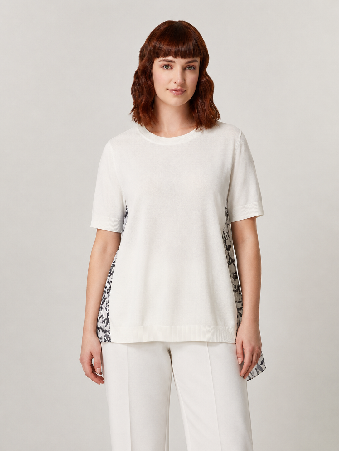 Viscose sweater APOLLO with pleated botanical print back detail and round neckline for plus size women