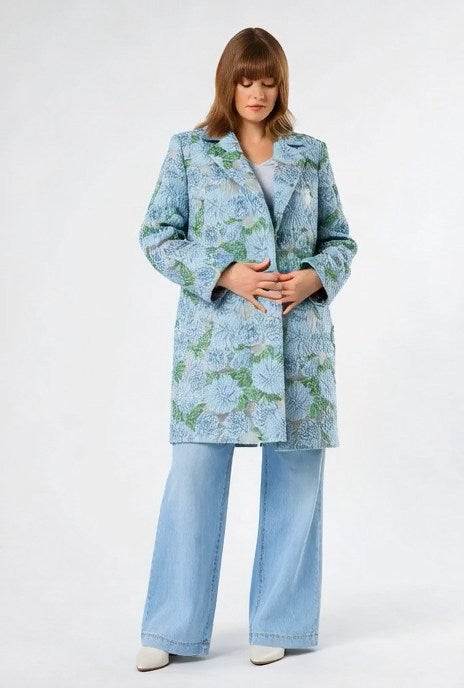 Floral jacquard duster coat LANA with notched collar and 3/4 sleeves from Persona by Marina Rinaldi