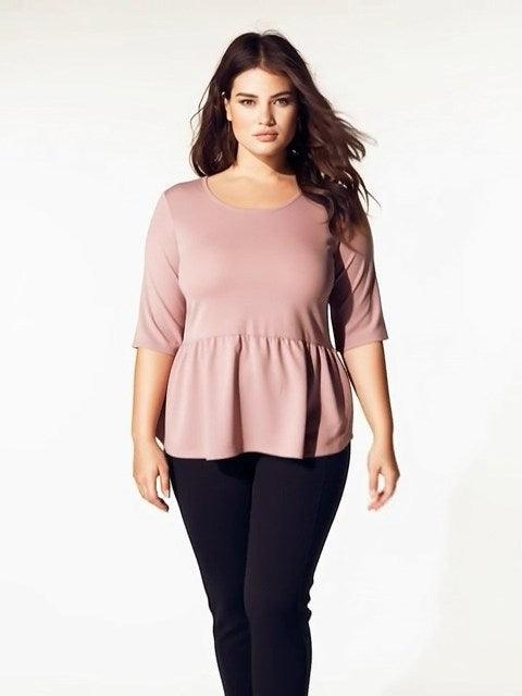 BAUHAUS Peplum Blouse with elbow-length sleeves and round neckline in soft pink