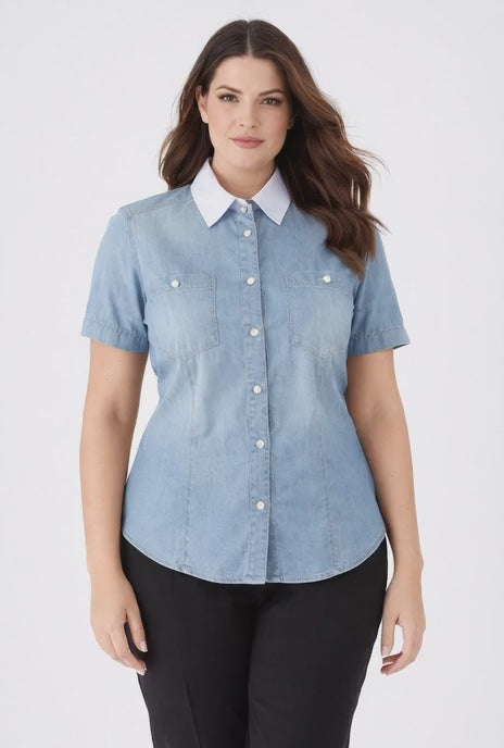 GASTRO Denim Shirt with Pearl Buttons