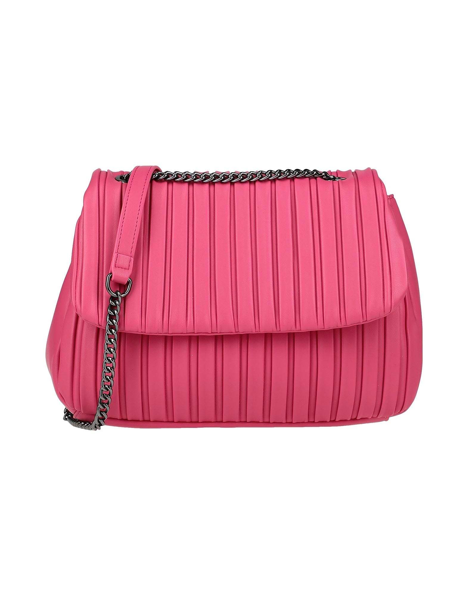 Pink pleated faux leather shoulder bag Caractère – front view